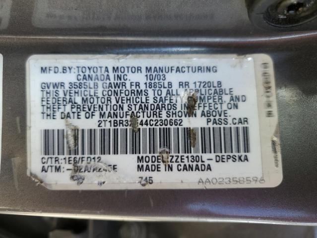 Photo 10 from auction – 2004 TOYOTA COROLLA CE with VIN 2T1BR32E44C230662