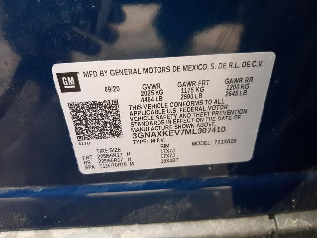 Photo 10 from auction – 2021 CHEVROLET EQUINOX LT with VIN 3GNAXKEV7ML307410