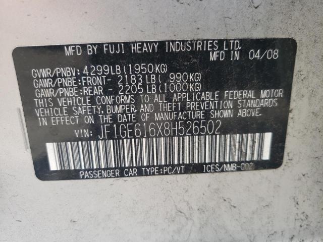 Photo 10 from auction – 2008 SUBARU IMPREZA 2. with VIN JF1GE616X8H526502