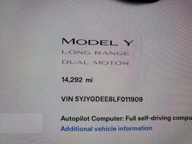 Photo 8 from auction – 2020 TESLA MODEL Y with VIN 5YJYGDEE8LF011909