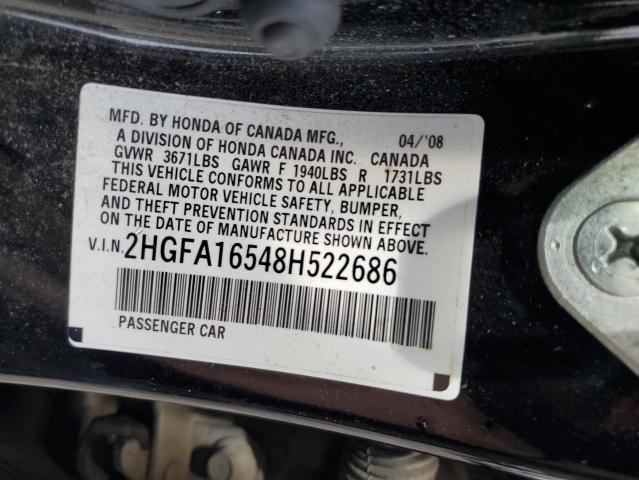 Photo 10 from auction – 2008 HONDA CIVIC LX with VIN 2HGFA16548H522686
