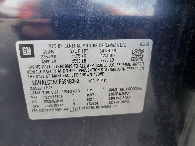 Photo 10 from auction – 2015 CHEVROLET EQUINOX LT with VIN 2GNALCEK0F6318392