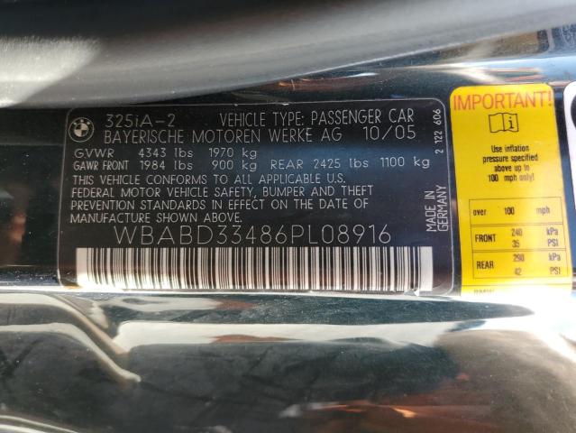 Photo 10 from auction – 2006 BMW 325 CI with VIN WBABD33486PL08916