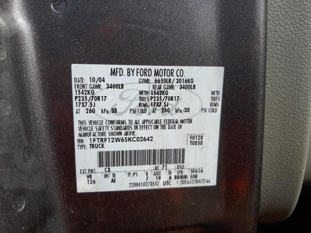 Photo 10 from auction – 2005 FORD F150 with VIN 1FTRF12W65KC02642
