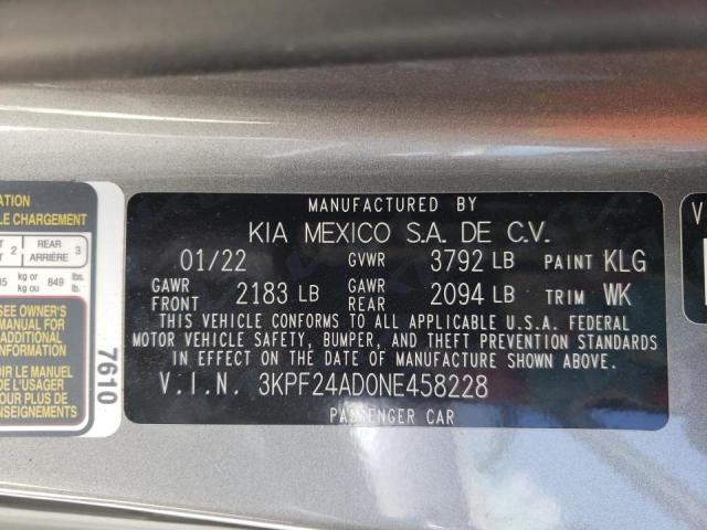 Photo 10 from auction – 2022 KIA FORTE FE with VIN 3KPF24AD0NE458228