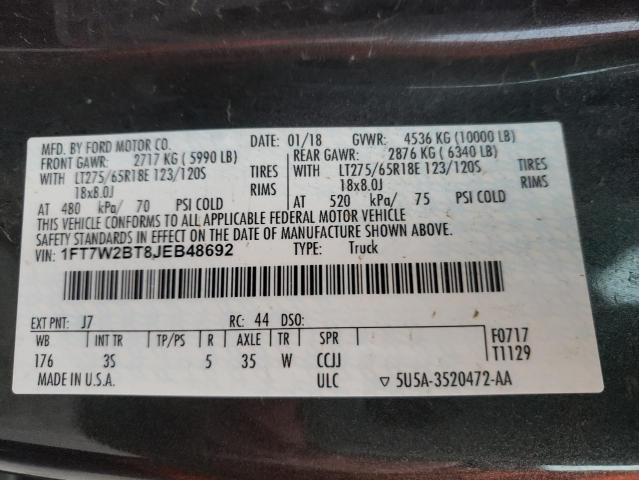 Photo 10 from auction – 2018 FORD F250 SUPER with VIN 1FT7W2BT8JEB48692