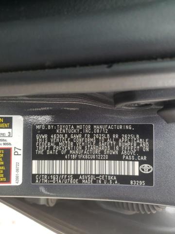 Photo 10 from auction – 2012 TOYOTA CAMRY BASE with VIN 4T1BF1FK6CU612220