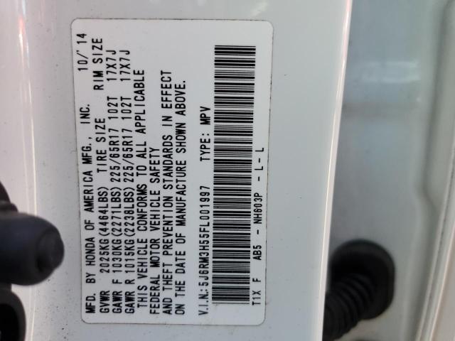 Photo 10 from auction – 2015 HONDA CR-V EX with VIN 5J6RM3H55FL001997