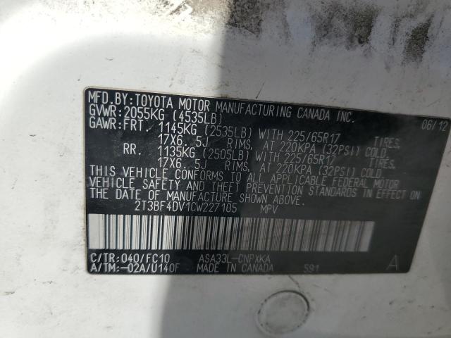 Photo 10 from auction – 2012 TOYOTA RAV4 with VIN 2T3BF4DV1CW227105