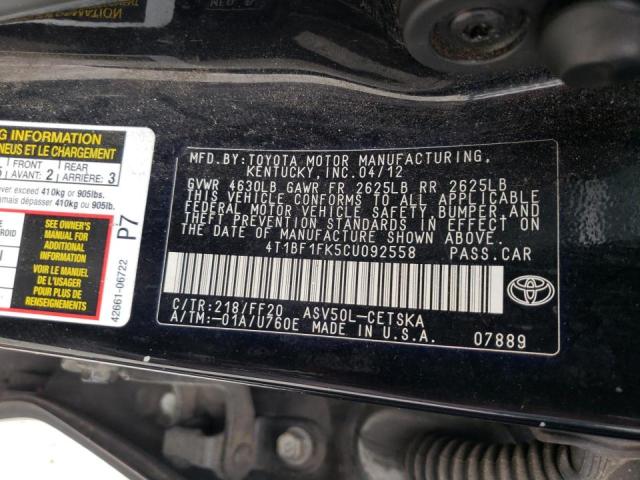 Photo 10 from auction – 2012 TOYOTA CAMRY BASE with VIN 4T1BF1FK5CU092558