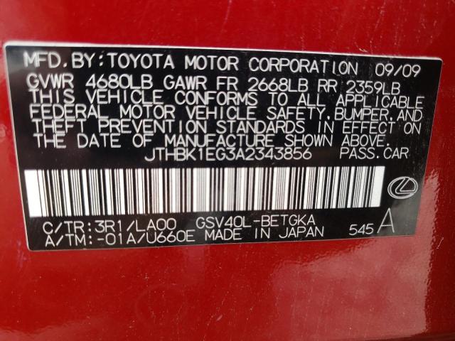 Photo 10 from auction – 2010 LEXUS ES 350 with VIN JTHBK1EG3A2343856