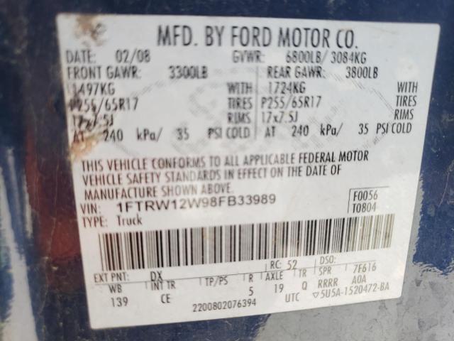 Photo 10 from auction – 2008 FORD F150 SUPER with VIN 1FTRW12W98FB33989