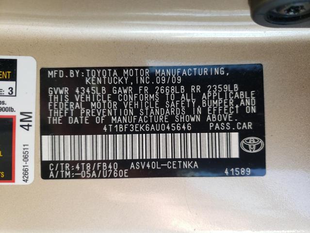 Photo 10 from auction – 2010 TOYOTA CAMRY LE with VIN 4T1BF3EK6AU045646