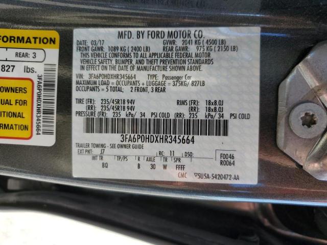 Photo 10 from auction – 2017 FORD FUSION SE with VIN 3FA6P0HDXHR345664