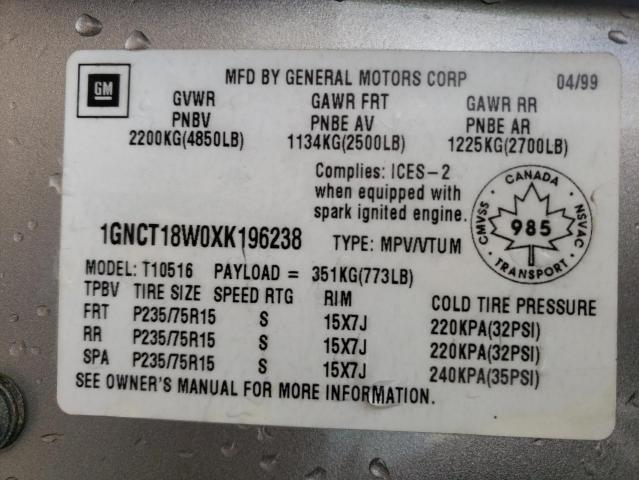 Photo 10 from auction – 1999 CHEVROLET BLAZER with VIN 1GNCT18W0XK196238