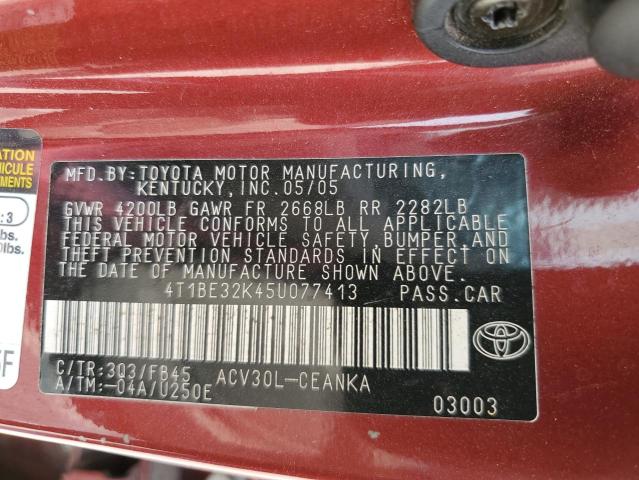 Photo 10 from auction – 2005 TOYOTA CAMRY LE with VIN 4T1BE32K45U077413