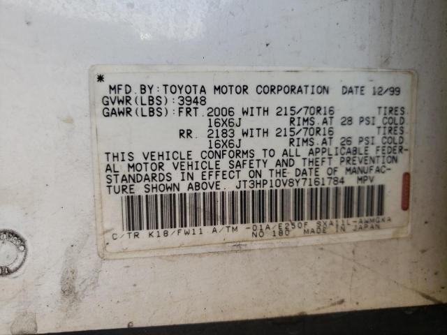 Photo 10 from auction – 2000 TOYOTA RAV4 with VIN JT3HP10V8Y7161784