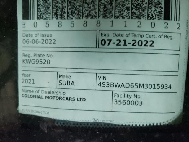 Photo 10 from auction – 2021 SUBARU LEGACY PRE with VIN 4S3BWAD65M3015934