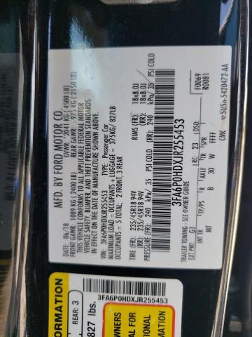 Photo 10 from auction – 2018 FORD FUSION SE with VIN 3FA6P0HDXJR255453