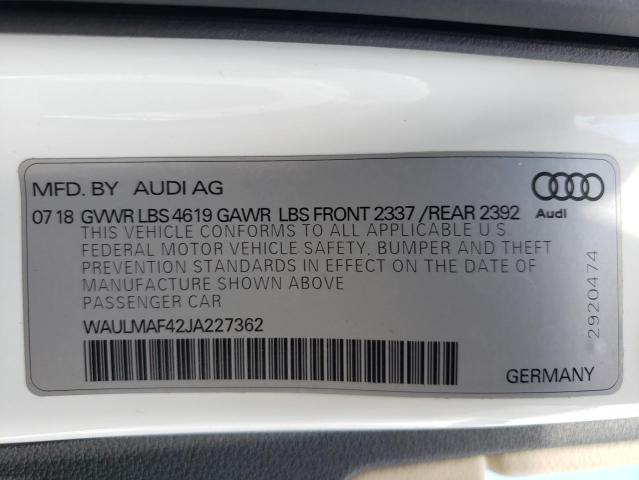 Photo 10 from auction – 2018 AUDI A4 PREMIUM with VIN WAULMAF42JA227362