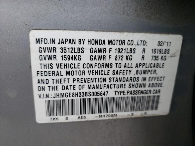 Photo 10 from auction – 2011 HONDA FIT with VIN JHMGE8H33BS005647