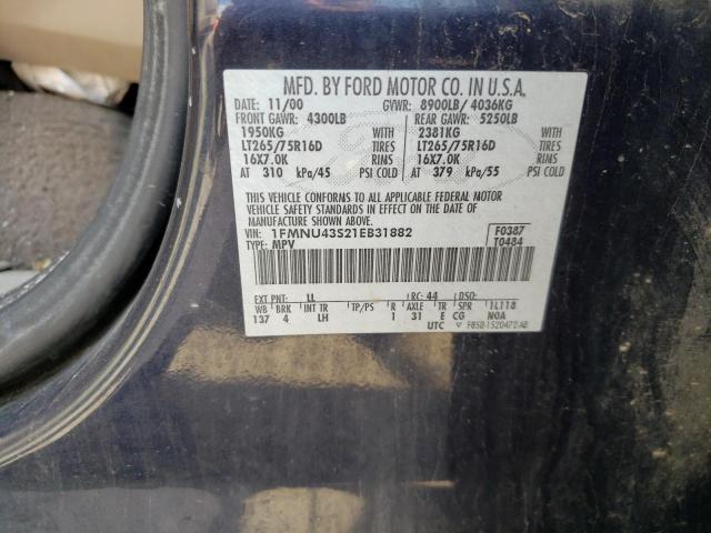 Photo 10 from auction – 2001 FORD EXCURSION with VIN 1FMNU43S21EB31882