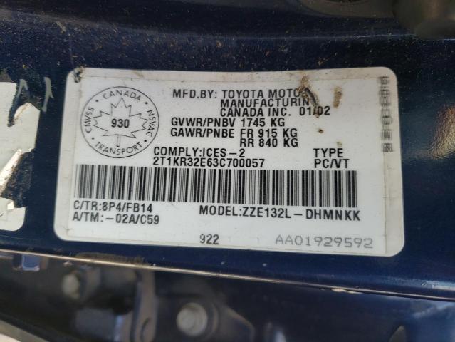 Photo 10 from auction – 2003 TOYOTA COROLLA MA with VIN 2T1KR32E63C700057