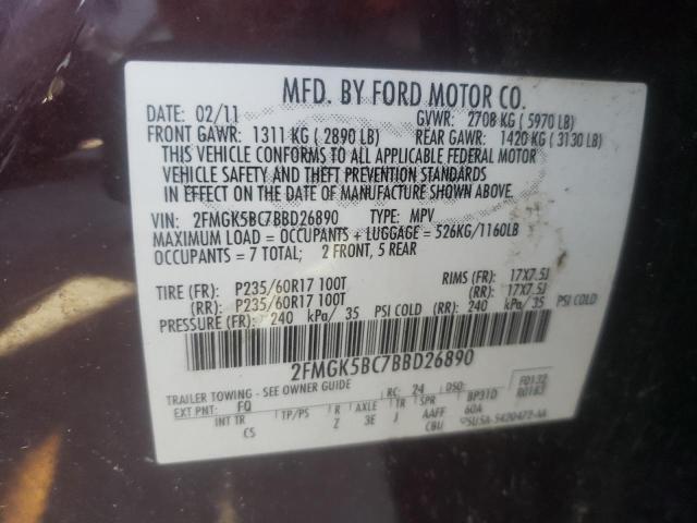 Photo 10 from auction – 2011 FORD FLEX SE with VIN 2FMGK5BC7BBD26890