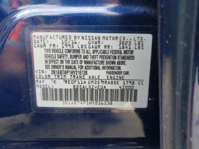 Photo 10 from auction – 2017 NISSAN SENTRA S with VIN 3N1AB7AP1HY216138