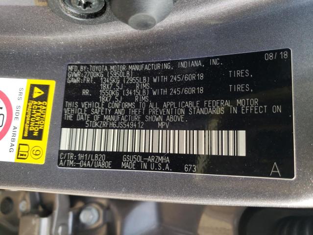 Photo 10 from auction – 2018 TOYOTA HIGHLANDER with VIN 5TDKZRFH6JS549412