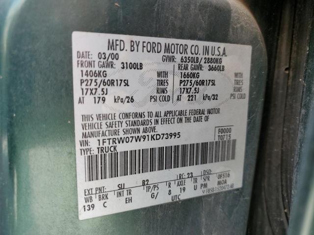Photo 10 from auction – 2001 FORD F150 SUPER with VIN 1FTRW07W91KD73995