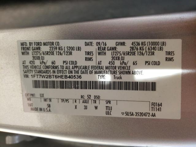Photo 10 from auction – 2017 FORD F250 SUPER with VIN 1FT7W2BT6HEB40536