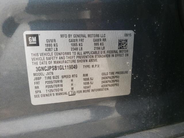 Photo 10 from auction – 2016 CHEVROLET TRAX 1LT with VIN 3GNCJPSB1GL119049