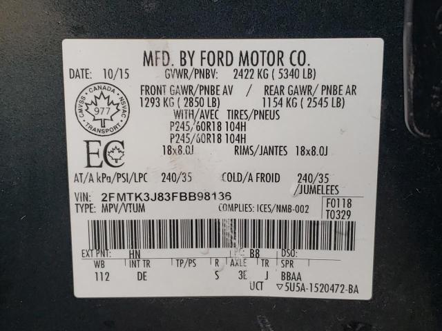 Photo 10 from auction – 2015 FORD EDGE SEL with VIN 2FMTK3J83FBB98136