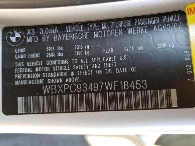 Photo 10 from auction – 2007 BMW X3 with VIN WBXPC93497WF18453