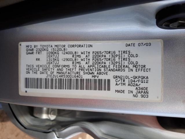 Photo 10 from auction – 2003 TOYOTA 4RUNNER SR with VIN JTEZU14R530016401