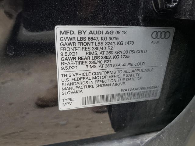 Photo 10 from auction – 2019 AUDI Q7 PRESTIG with VIN WA1VAAF70KD005847