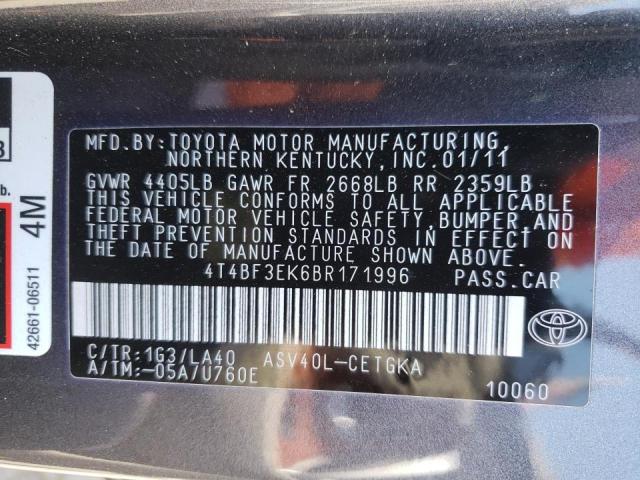Photo 10 from auction – 2011 TOYOTA CAMRY BASE with VIN 4T4BF3EK6BR171996