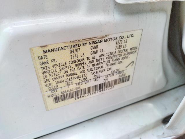 Photo 10 from auction – 2007 NISSAN ALTIMA 2.5 with VIN 1N4AL21E67N467122