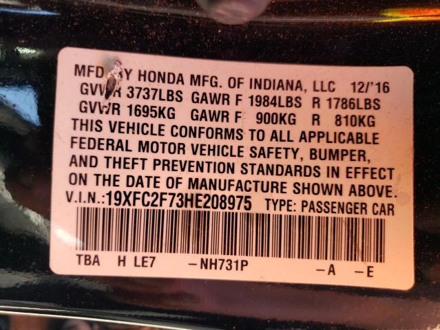 Photo 10 from auction – 2017 HONDA CIVIC EX with VIN 19XFC2F73HE208975