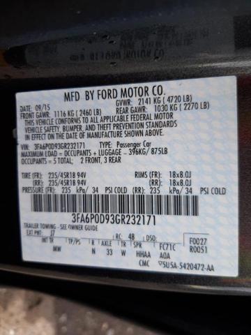 Foto 10 de la subasta – 2016 FORD FUSION TIT con VIN 3FA6P0D93GR232171