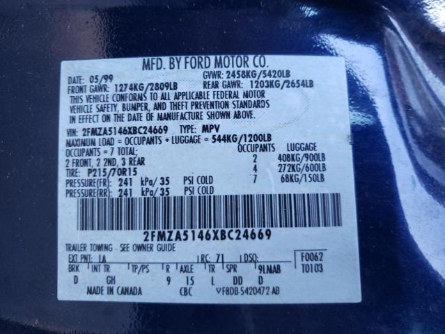 Photo 10 from auction – 1999 FORD WINDSTAR L with VIN 2FMZA5146XBC24669