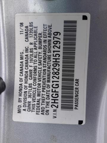 Photo 10 from auction – 2009 HONDA CIVIC EX with VIN 2HGFG12829H512979