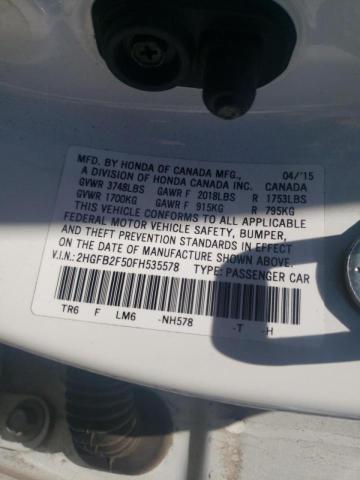 Photo 10 from auction – 2015 HONDA CIVIC LX with VIN 2HGFB2F50FH535578
