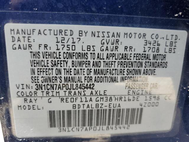 Photo 10 from auction – 2018 NISSAN VERSA S with VIN 3N1CN7AP0JL845442