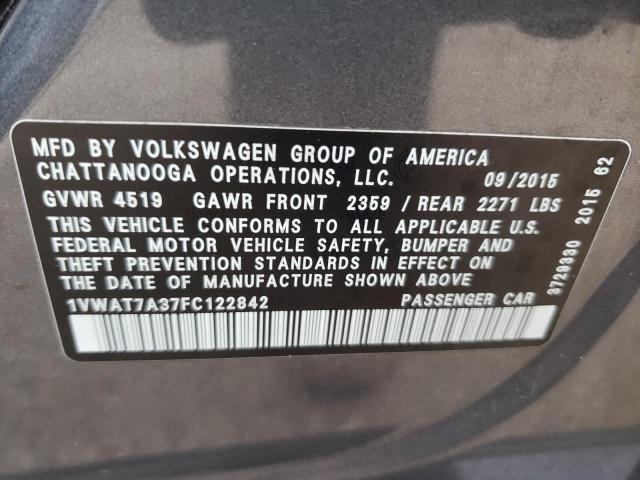 Photo 10 from auction – 2015 VOLKSWAGEN PASSAT S with VIN 1VWAT7A37FC122842