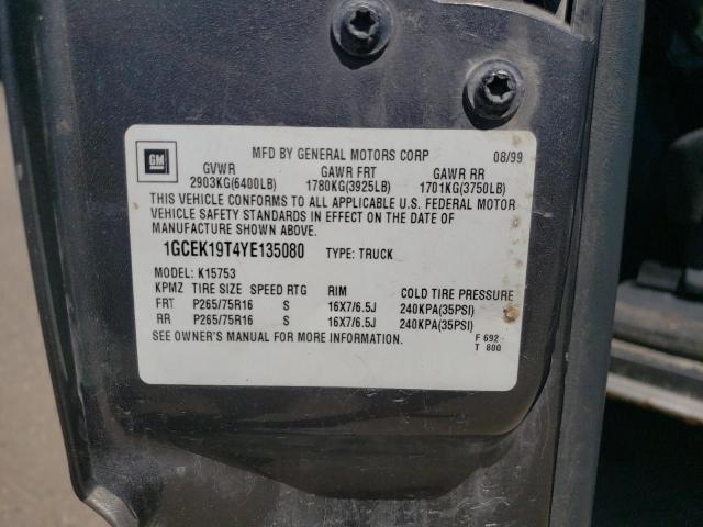 Photo 10 from auction – 2000 CHEVROLET K1500 SILV with VIN 1GCEK19T4YE135080