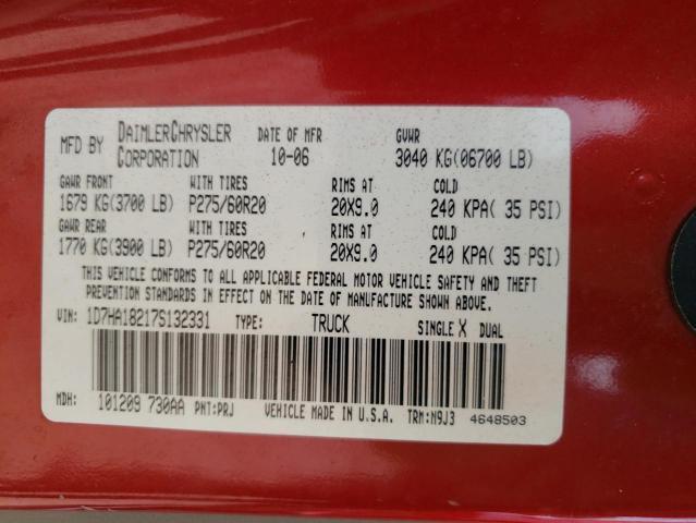 Photo 10 from auction – 2007 DODGE RAM 1500 S with VIN 1D7HA18217S132331