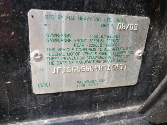 Photo 10 from auction – 2004 SUBARU FORESTER 2 with VIN JF1SG65664H715477