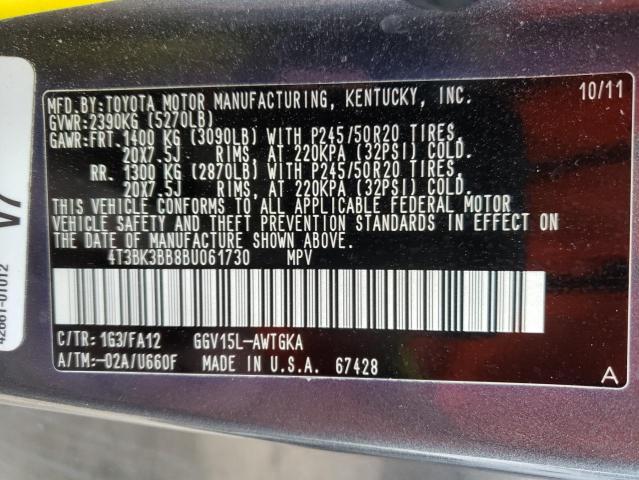 Photo 10 from auction – 2011 TOYOTA VENZA with VIN 4T3BK3BB8BU061730